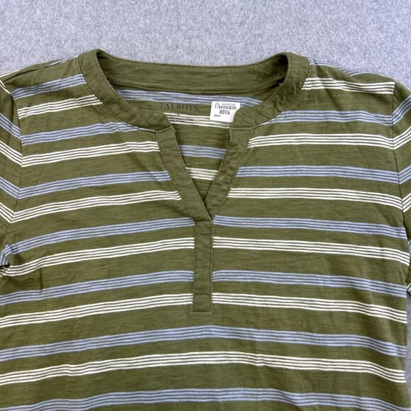 Talbots Shirt Womens Small Green Blue Striped V Neck Long Sleeve Casual Ladies - Picture 3 of 5